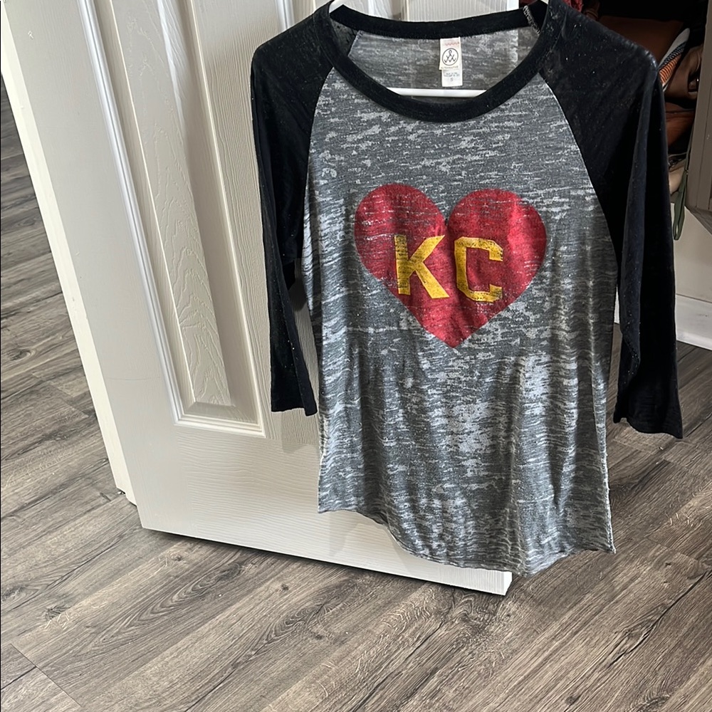 Gray and Black Long Sleeve Tee with Heart Graphic